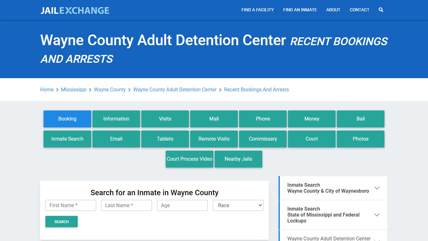 Wayne County Adult Detention Center MS Recent Arrests and Bookings