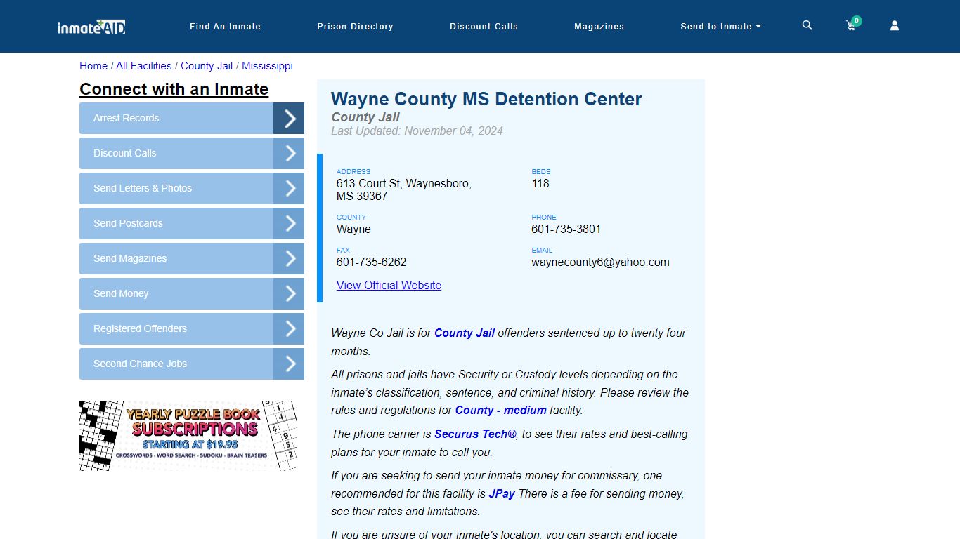 Wayne County MS Detention Center - Inmate Locator