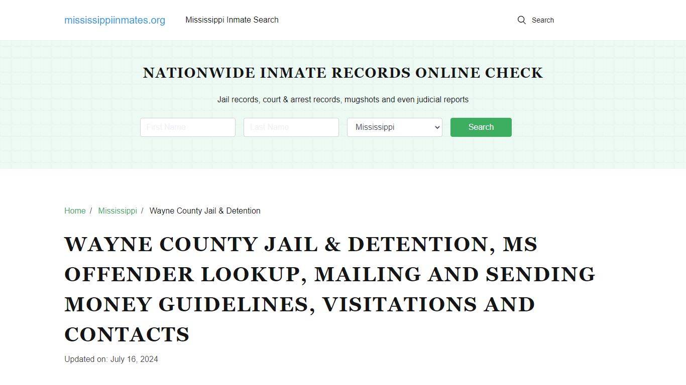 Wayne County Jail & Detention, MS: Inmate Search Options, Visitations ...